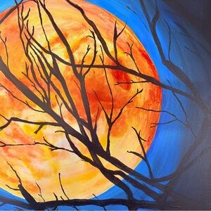 Orange and Blue Silhouette Tree Painting